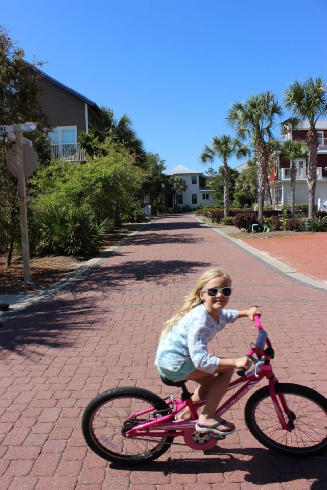 We brought our own helmets from home, so rest assured she wore it after the initial ride home from the rental shop).